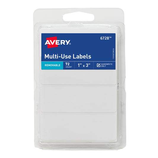 Avery 06728 1" X 3" White Rectangular Removable Labels 72 Count (Pack of 6)