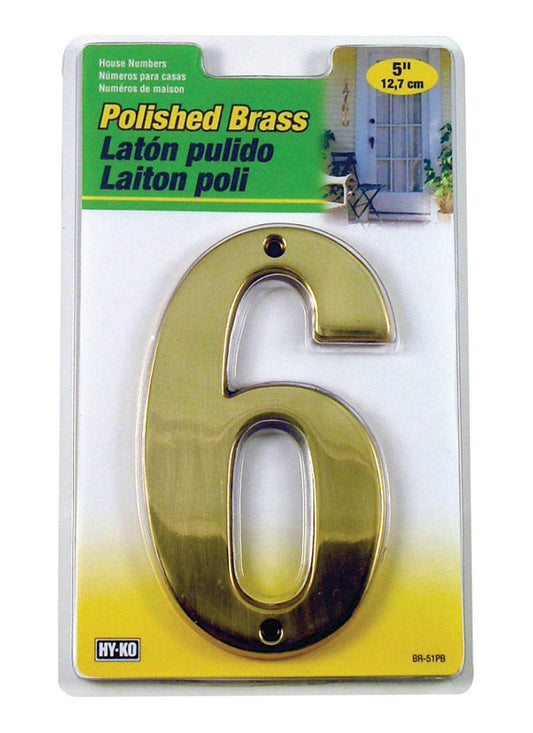 Hy-Ko 5 in. Gold Brass Nail-On Number 6 1 pc