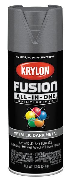 Krylon K02769007 12 Oz Dark Metal Metallic Fusion All-In-One Spray Paint (Pack of 6)