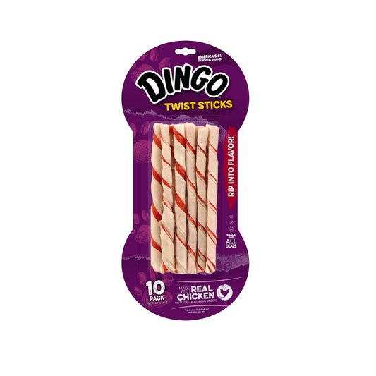 Dingo Twist Sticks All Size Dogs All Ages Rawhide Sticks Real Chicken 10 pk