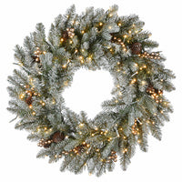 Feel Real Snowy Morgan Spruce Artificial Wreath, 300 Dual LED Lights, 30-In.