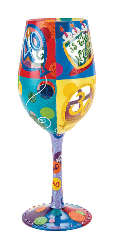 Lolita  40 is the New 30  15 oz. Multicolored  Artisan Blown Glass  Wine Glass
