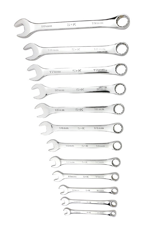 SK Professional Tools 12 Point Metric Combination Wrench Set 12 pc