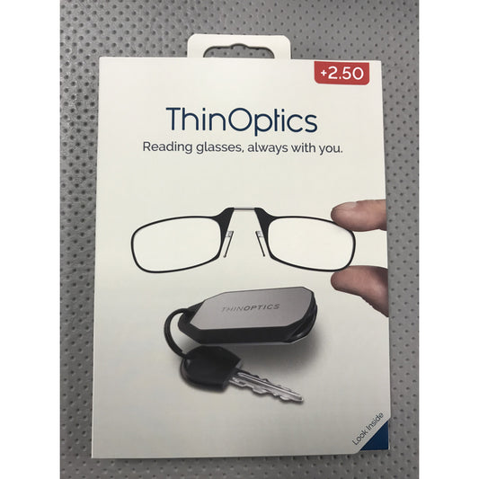 ThinOptics Polycarbonate Black +2.50 Power Reading Glasses with Keychain Case