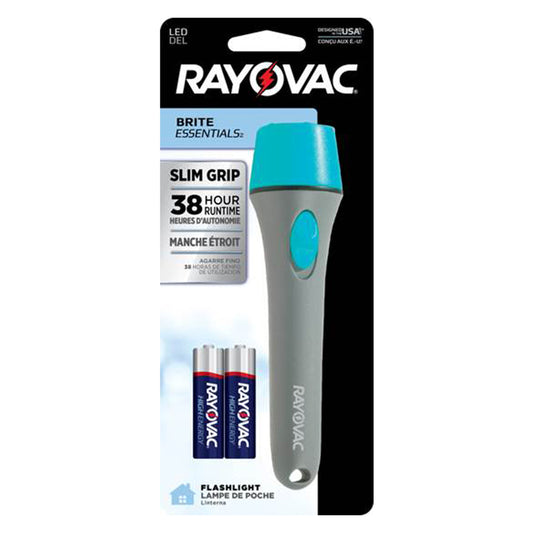 Rayovac Brite Essentials 18 lm Gray/Turquoise LED Flashlight AA Battery