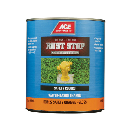 Ace Rust Stop Indoor / Outdoor Gloss Safety Orange Acrylic Enamel Rust Preventative Paint 1 qt (Pack of 4)