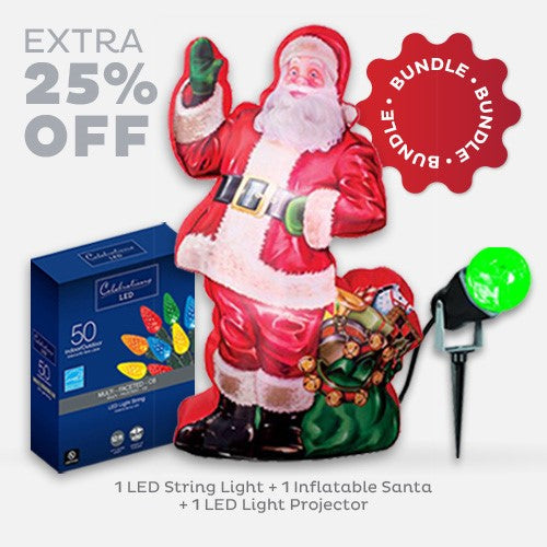 Christmas Bundle Incl. Air-Blown Santa, 1 Green LED Xmas Projector, 1 Set Multicolor LED Lights