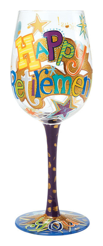 Lolita  Happy Retirement  15 oz. Multicolored  Artisan Blown Glass  Wine Glass