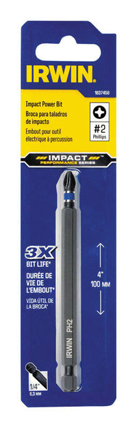 Irwin  Impact Performance Series  Phillips  #2   x 4 in. L Impact Power Bit  S2 Tool Steel  1 pc.
