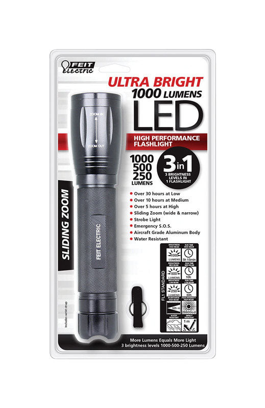 Feit Electric Ultra Bright 1000 lm. Black Impact-Resistant LED Flashlight 2.4 L x 11.8 H x 6.5 W in.