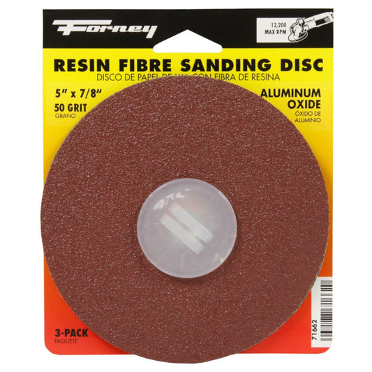 Forney 5 in. Aluminum Oxide Adhesive Sanding Disc 50 Grit Coarse 3 pk
