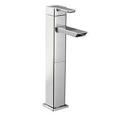 Chrome one-handle high arc vessel bathroom faucet