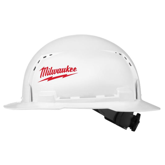 Milwaukee  BOLT  Ratchet  Type 1 Class C  Full Brim Hard Hat  White  Vented