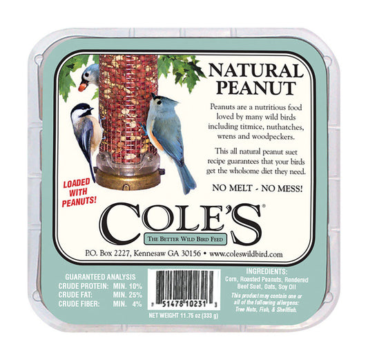 Cole's Natural Peanut Assorted Species Beef Suet Wild Bird Food 11.75 oz