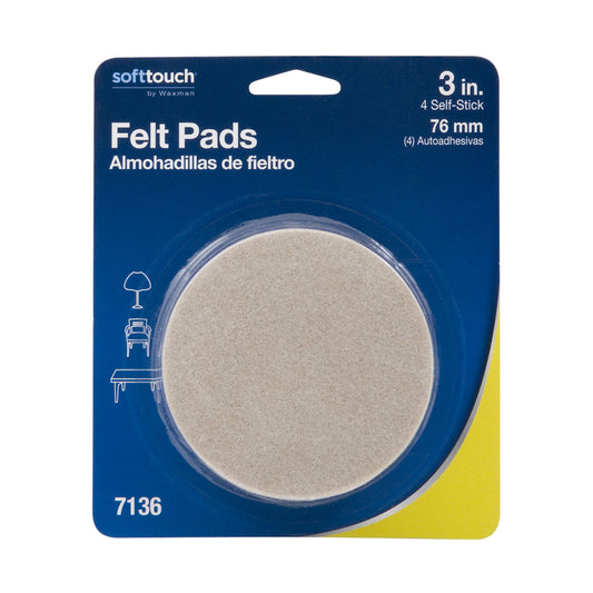 Softtouch Felt Self Adhesive Protective Pad Beige Round 3 in. W X 3 in. L 4 pk