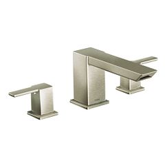 Brushed nickel two-handle high arc roman tub faucet