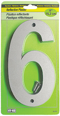 Hy-Ko 6 in. Reflective Black/Silver Plastic Number 6 Nail-On 1 pc. (Pack of 5)
