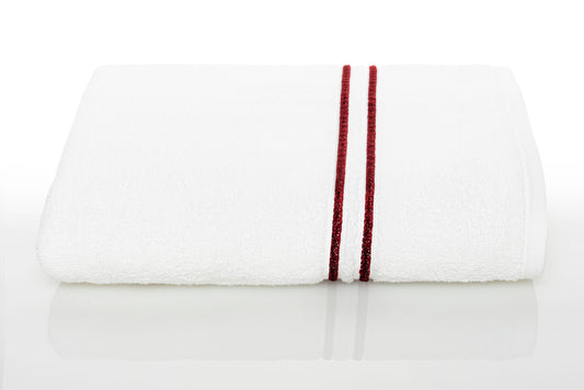 Lagoon Collection 100% Genuine Cotton Bath Towel White With Colored Lines 30X54 In (76X137 Cm) Rio Red