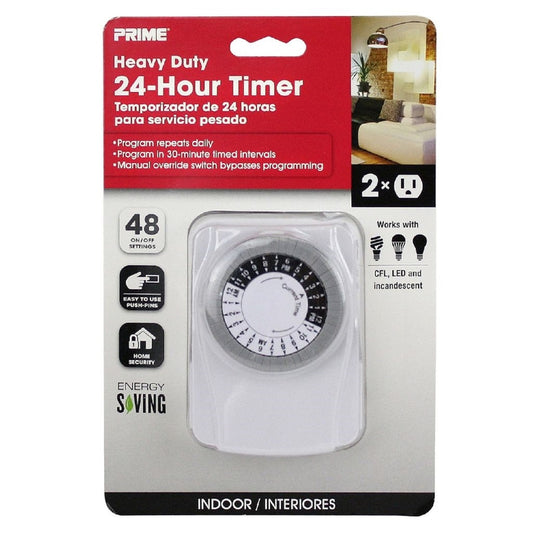 Prime Indoor 24 Hour Mechanical Timer 125 V White