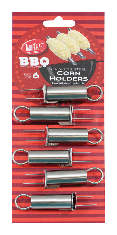 TableCraft BBQ Silver Stainless Steel Corn Cob Holders