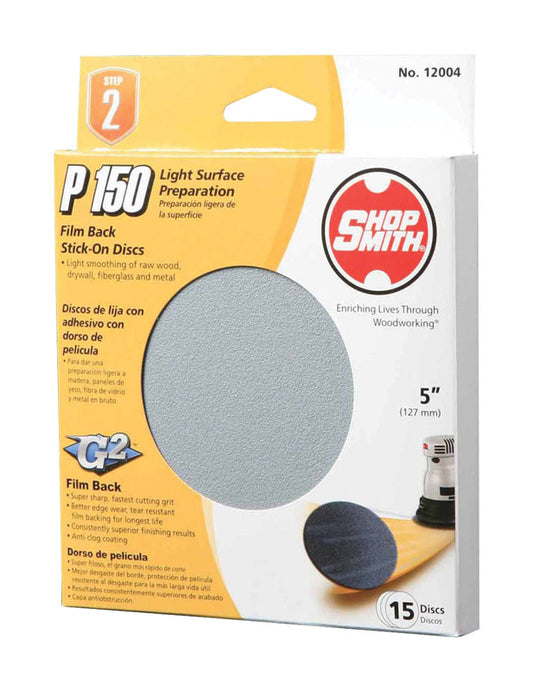 Shopsmith  5 in. Aluminum Oxide  Adhesive  Sanding Disc  150 Grit Fine  15 pk