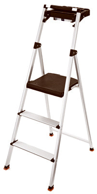 Step Stool With Tray, 3-Step, Aluminum