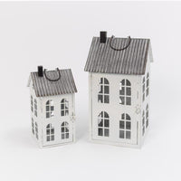 Gerson Black/White House Lanterns Indoor Christmas Decor 15 in.