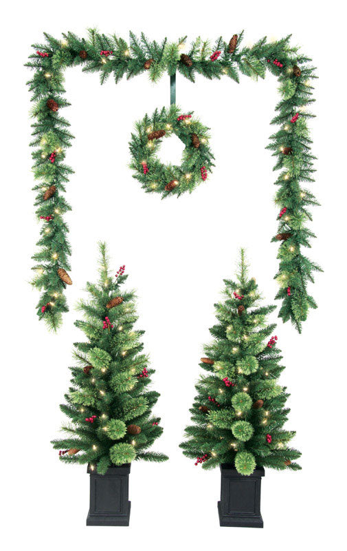 Celebrations  6 ft. White  Prelit Cashmere  Christmas Tree, Wreath and Garland Combo
