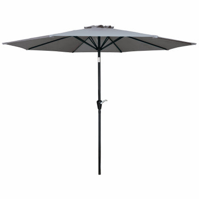 Patio Market Umbrella, Crank Open/Tilt, Steel Pole, Gray Fabric, 9-Ft.