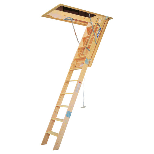 Werner 8.75 To 10.33 ft. Ceiling 30.5 in. x 54 in. Wood Attic Ladder Type IA 350 lb. capacity