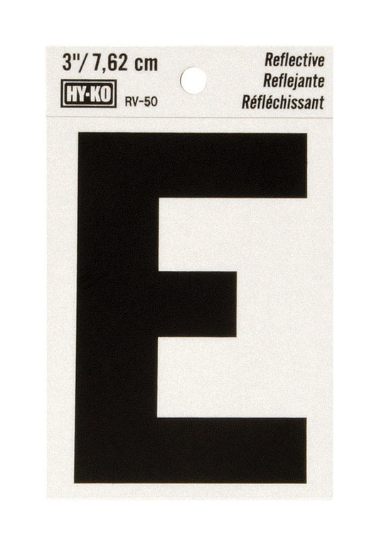 Hy-Ko 3 in. Reflective Black Vinyl Letter E Self-Adhesive 1 pc. (Pack of 10)
