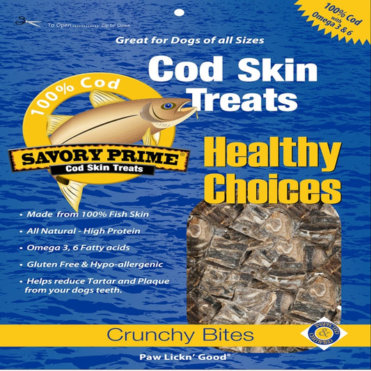 Savory Prime Cod Skin Fish Grain Free Treats For Dogs 8 oz 1 pk