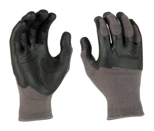 Madgrip Black/Gray Rubber Unisex Water Resistant Coated Knuckler Work Gloves Medium