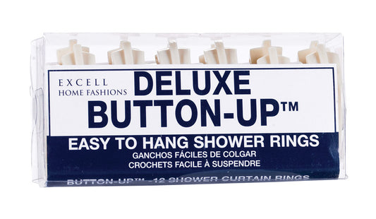 Excell Deluxe Button-Up Beige Plastic Shower Curtain Rings 12 pk