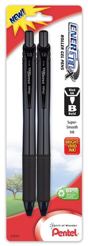 Pentel BL110BP2A 1.0 Bold Black ENERGELX® Roller Gel Pen 2 Pack
