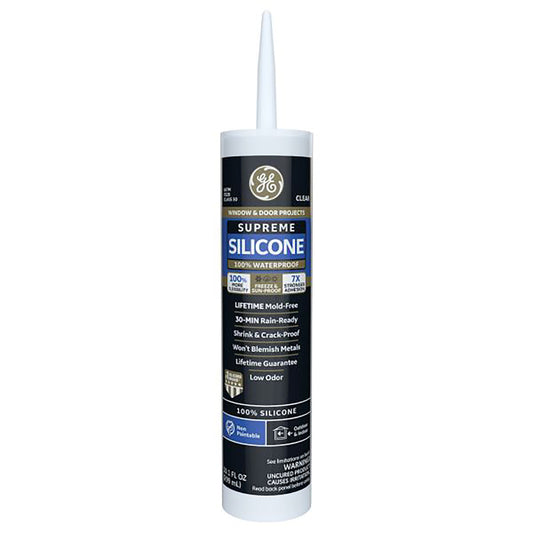 GE Supreme Clear Silicone Window and Door Sealant 10.1 oz (Pack of 12)