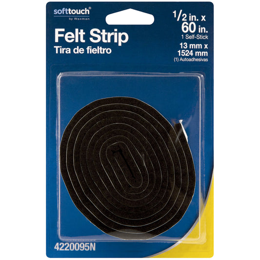 Softtouch Felt Self Adhesive Strips Brown Rectangle 0.5 in. W X 60 in. L 1 pk