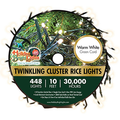 Juego de luces LED parpadeantes en forma de arroz, blanco cálido, 448 unidades, 10 pies