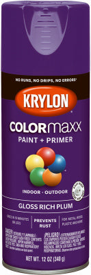 COLORmaxx Spray Paint + Primer, Gloss Rich Plum, 12-oz.