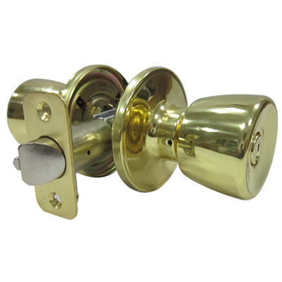 Entry Lockset, Medium Tulip-Style Knob, Polished Brass (Pack of 3)