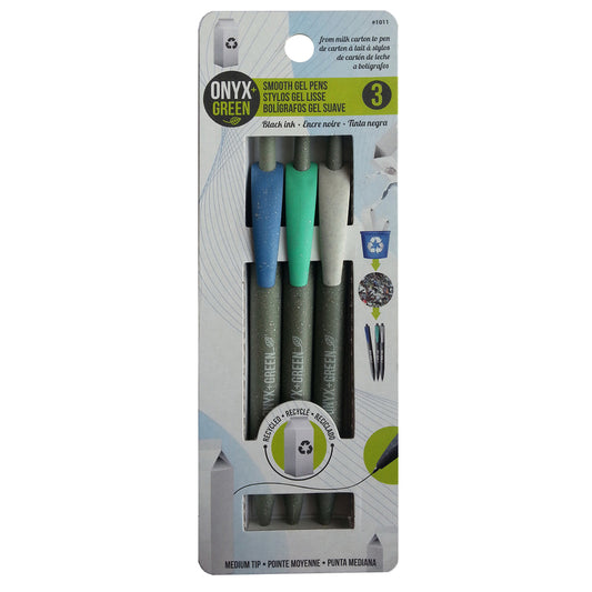 Onyx + Green Black Retractable Pen Refill 3 pk