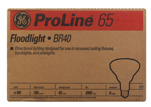 GE ProLine 65 W BR40 Floodlight Incandescent Light Bulb Medium Base (E26) Soft White 6 pk