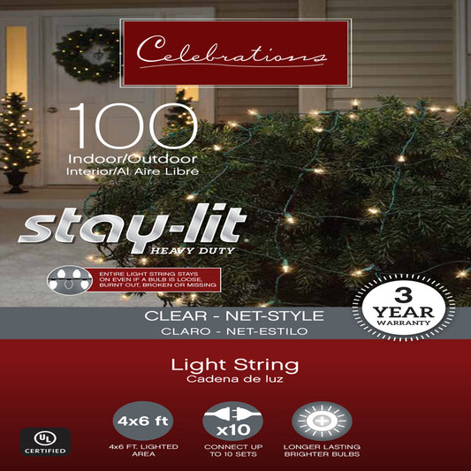 Celebrations Stay-lit Incandescent Mini Clear/Warm White 100 ct Net Christmas Lights 4 ft.
