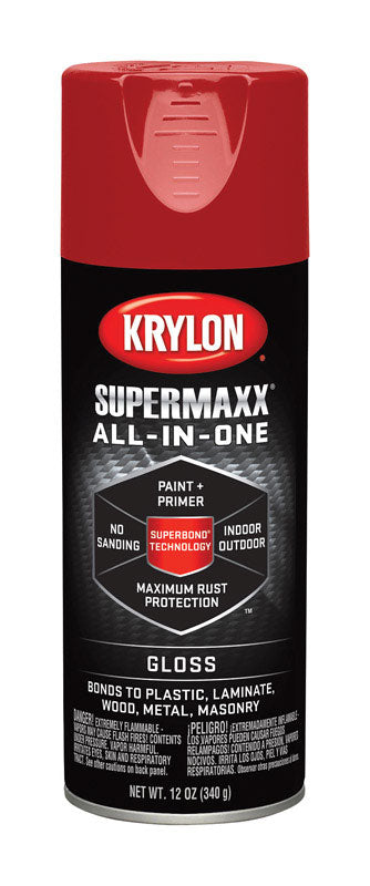Krylon SuperMaxx Gloss Cherry Red Paint + Primer Spray Paint 12 oz. (Pack of 6)
