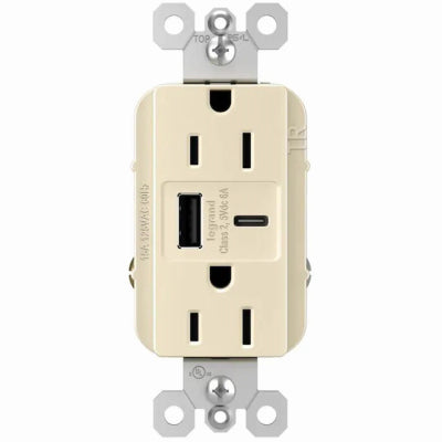 Duplex Outlet + USB Charger, Type A/C, Light Almond, 6.0A, 15-Amp