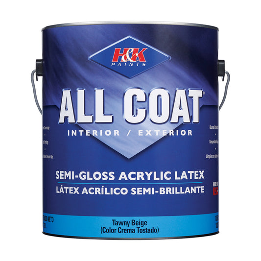H&K Company All-Coat Semi-Gloss Tawny Beige Acrylic Latex Paint Indoor/Outdoor 1 gal. (Pack of 4)
