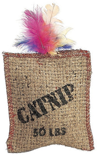 Cat Toy, Jute & Feather Sack With Catnip