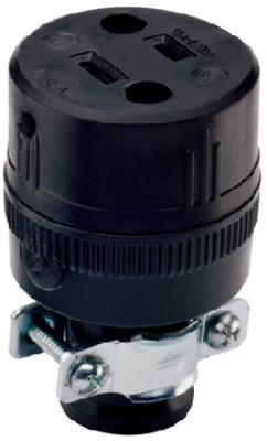 Residential Construction Connector, Black Rubber, 2-Pole/2-Wire, 15A, 125-Volt