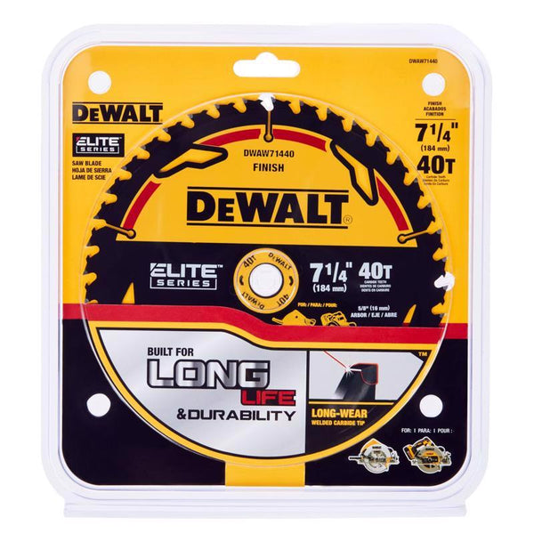 Hoja de sierra circular de carburo de 7-1/4 pulg. DX 5/8 pulg. DeWalt Elite Series, 40 dientes, paquete de 1