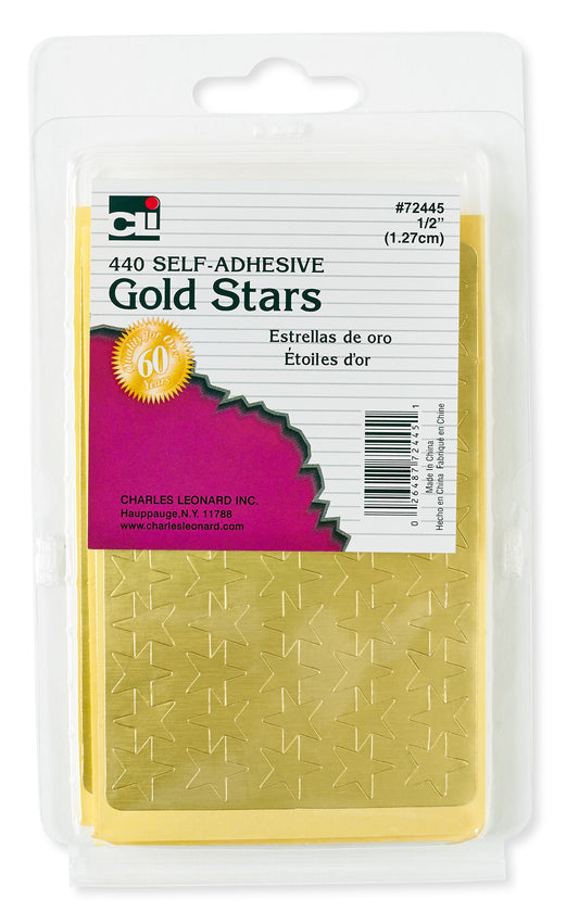 Charles Leonard Inc. 72445 1/2" Gold Self-Adhesive Foil Stars Stickers